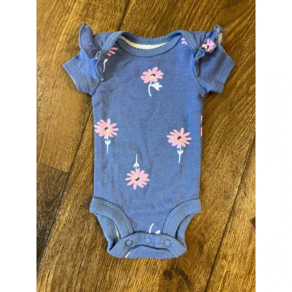Child of Mine Outfit Baby Girl Preemie Blue Floral Bodysuit Pink Ruffle Pants